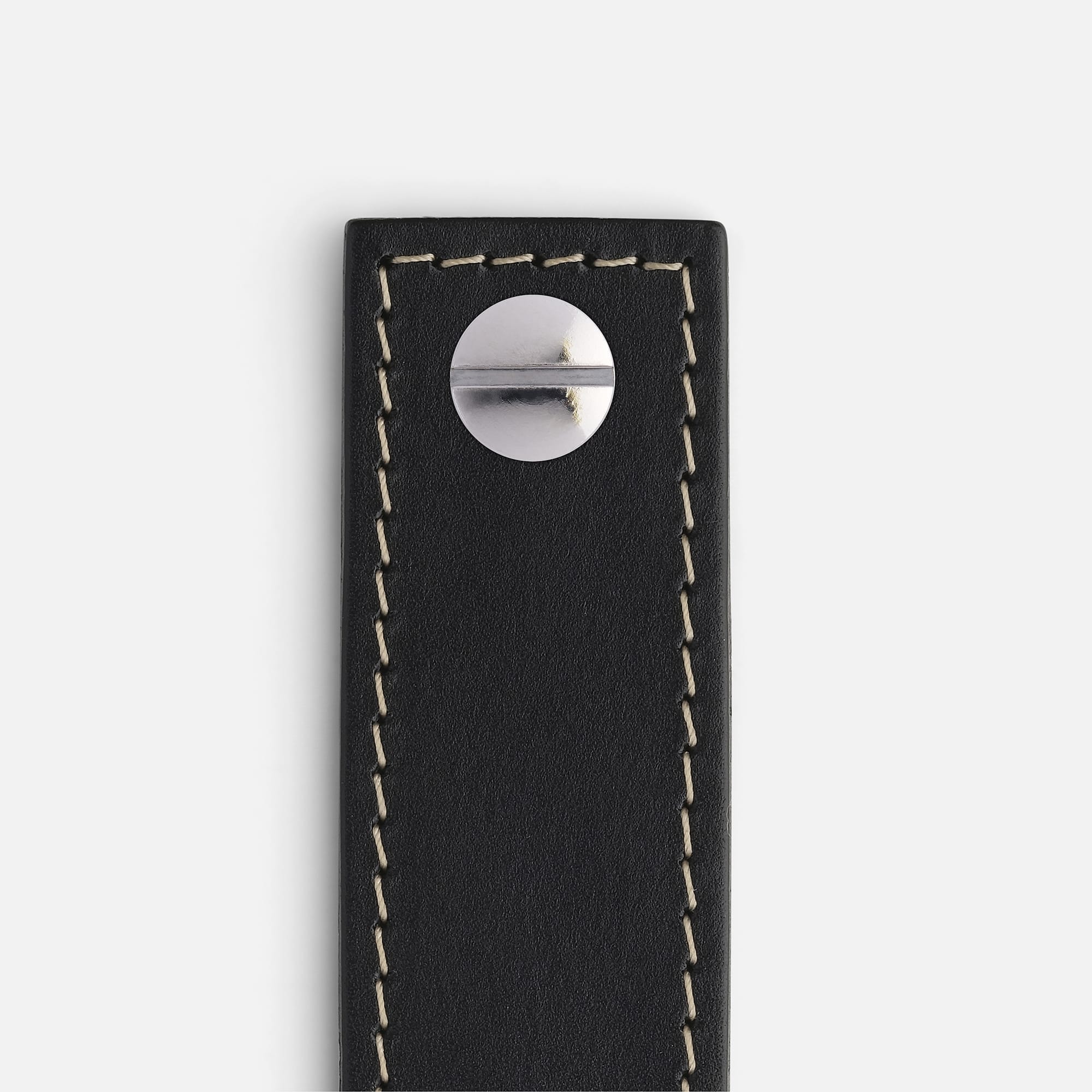 Black Leather with Stainless Steel - Contrast Stitch