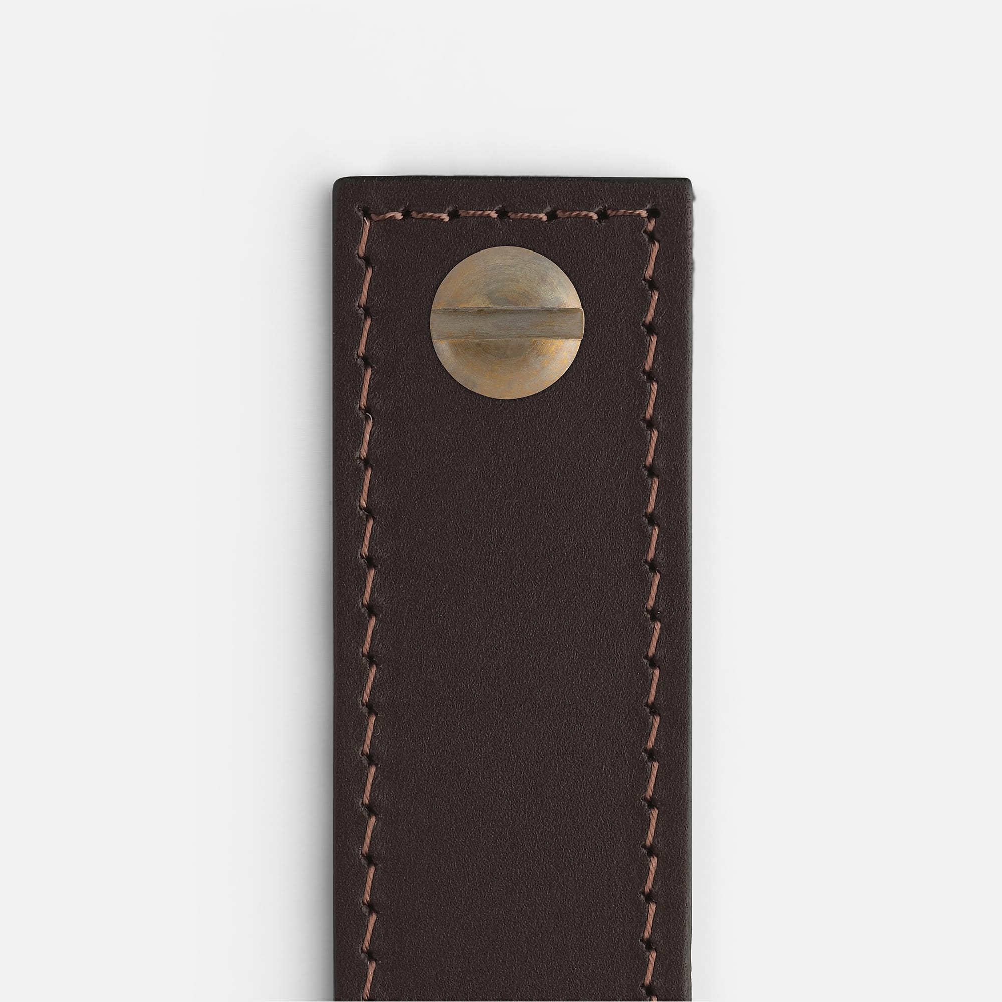 Chocolate Leather with Aged Brass - Matching Stitch