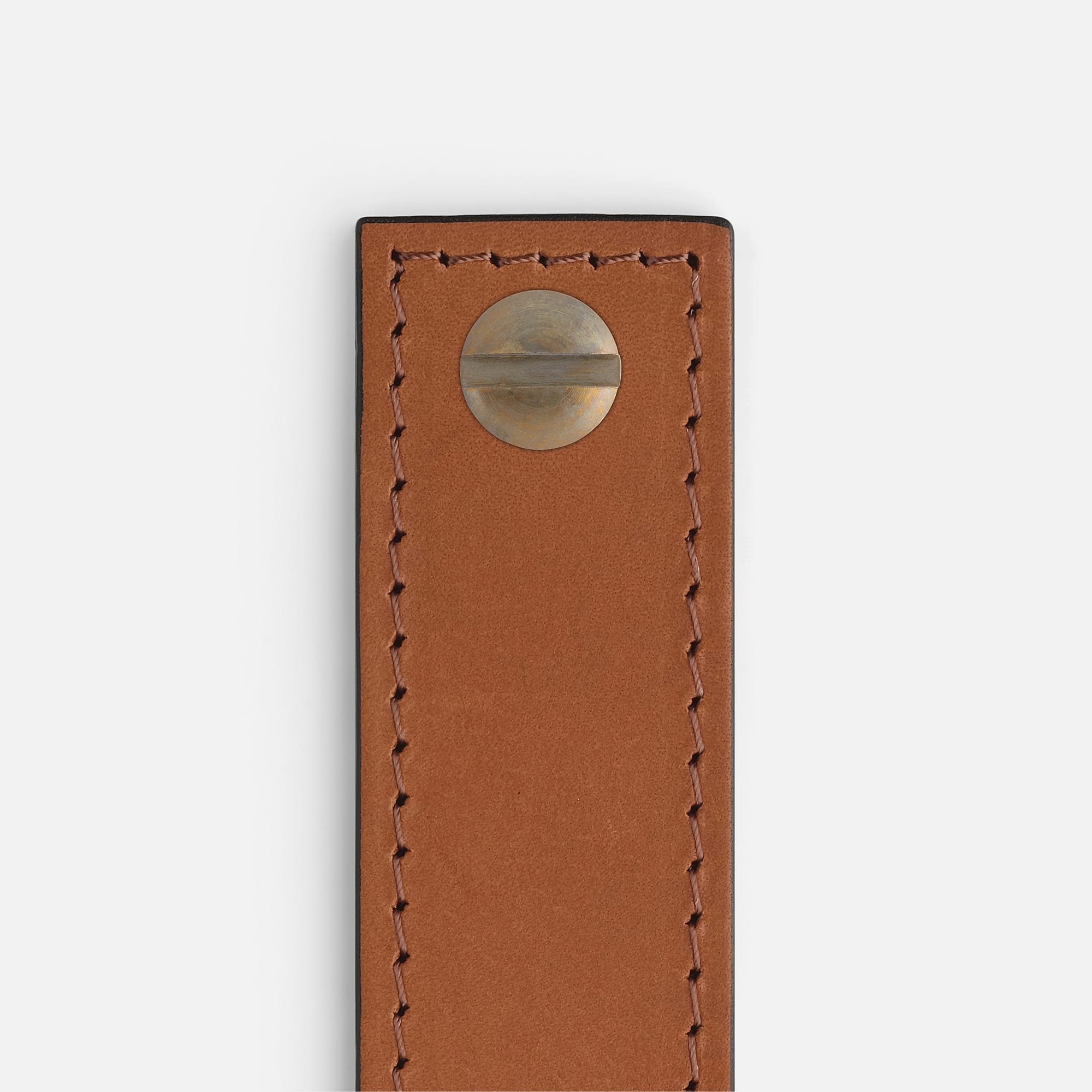 Saddle Tan Leather with Aged Brass - Matching Stitch