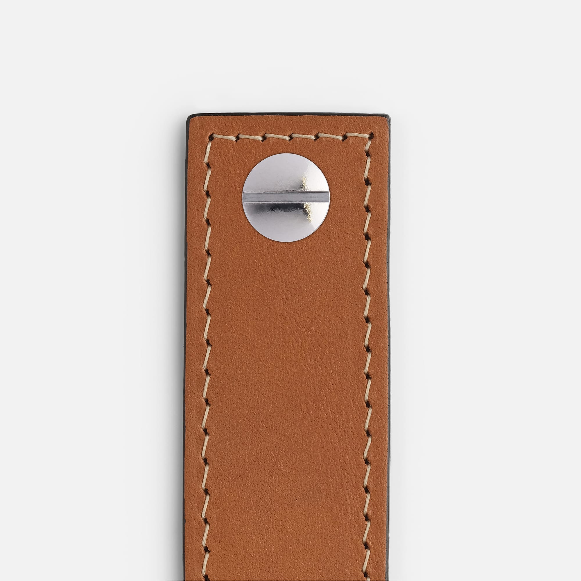 Saddle Tan Leather with Stainless Steel - Contrast Stitch