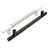 Metal Bar Door Handle | 600mm | Black Matt with Olive Leather Wrap | Single