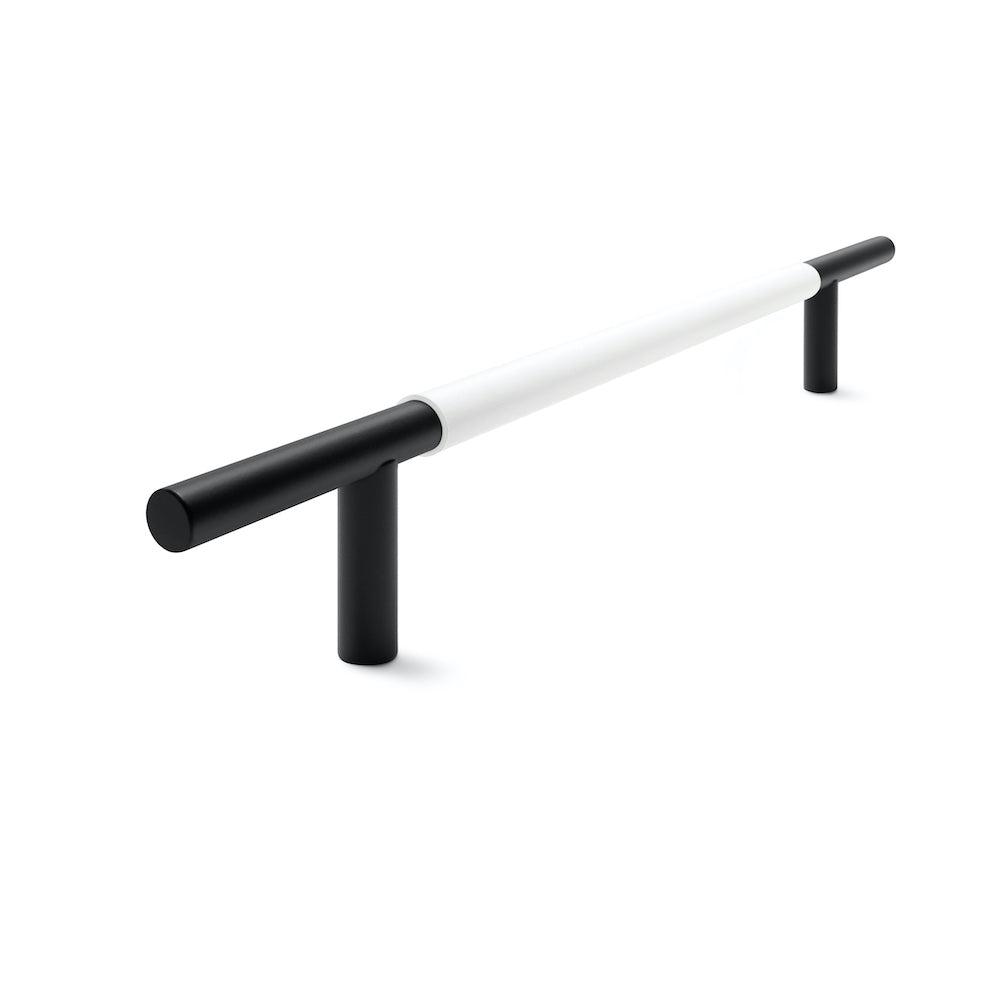 Slim Profile Door Handle | 700mm | Black Matt with White Leather Wrap | Single